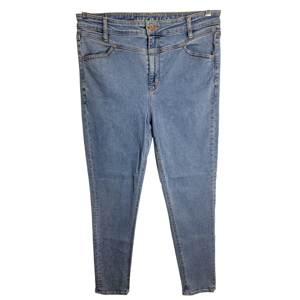 American Eagle Women 16 Super Hi-Rise Jegging Blue Next Level Stretch Light Wash